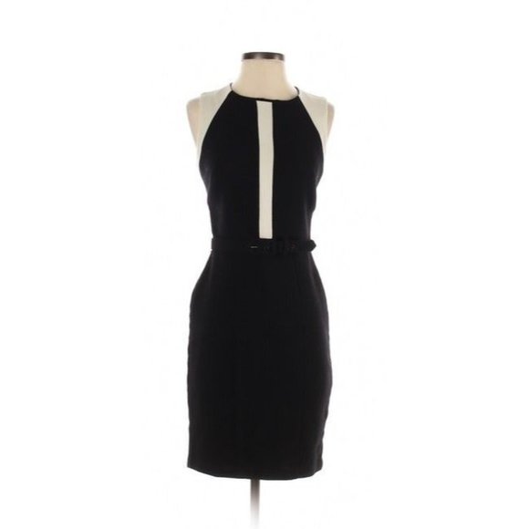Eva Franco black/tan belted wool sheath short casual Dress 4 - Picture 1 of 3